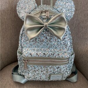 Disney Sparkling Sequin Backpack with Metallic Bow - Silver